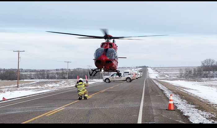 Taken a few years ago on Highway 13 east of Manor, the Carlyle and RM 63 Fire and Rescue assisted with STARS when it needed to land on the highway. <br />
